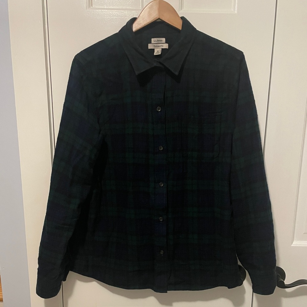 L.L. Bean Women’s Green and Blue Plaid Shirt